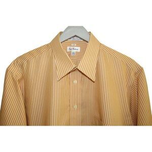 Paul Frederick Orange White Stripe Cotton Broadcloth Easy Care Dress Shirt 17 33